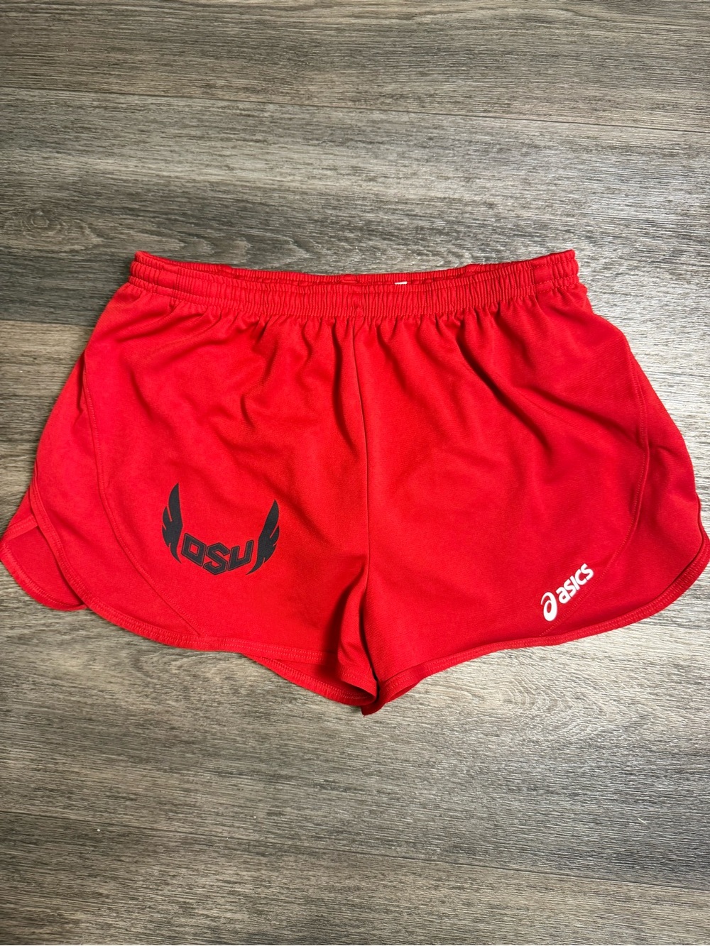Asics Women’s Red Athletic Track Shorts with Black Logo